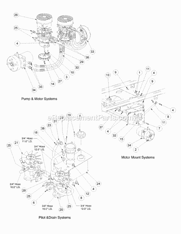 Hydro Hose And Pump Assembly Diagram and Parts List for M60-KW 53CB5D8X750 Cub Cadet Sprayer